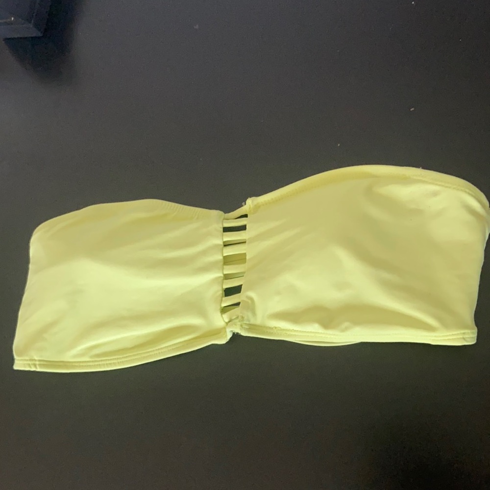 Yellow strapless swim top